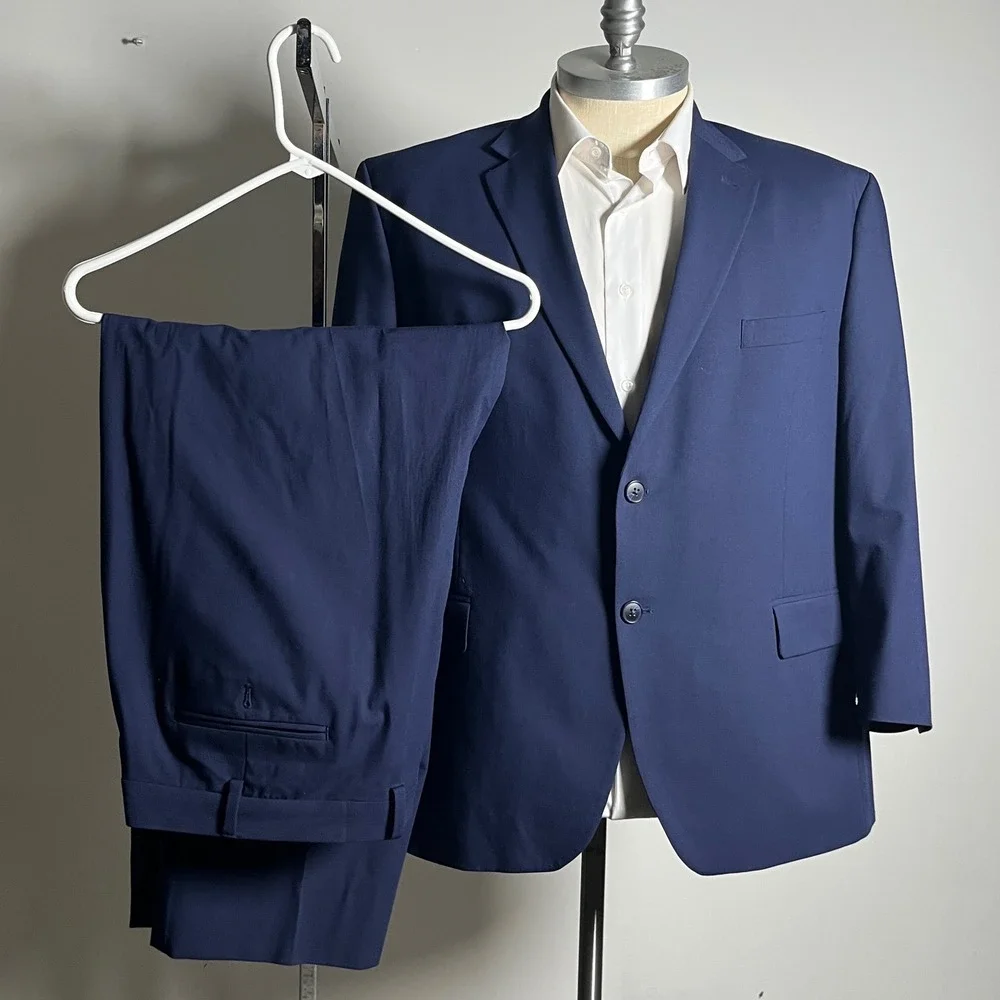 Jos. A. Bank Suit Set Mens 48S 46W Midnight Blue Solid Traditional Fit Stretch